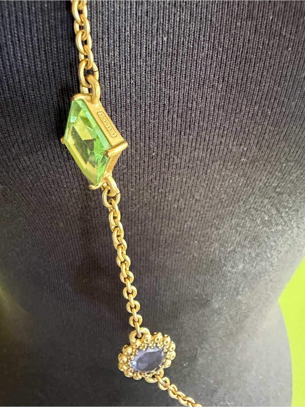 Coach 38” Retired Necklace with logo medallions and colored stones - Picture 4 of 5
